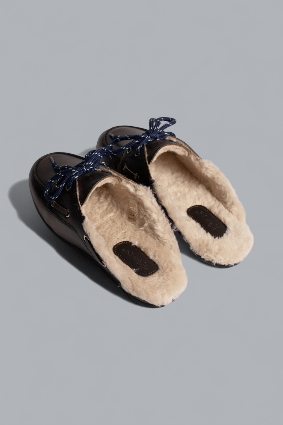 BOAT LOAFERS MULE BRUSHED LEATHER FUR