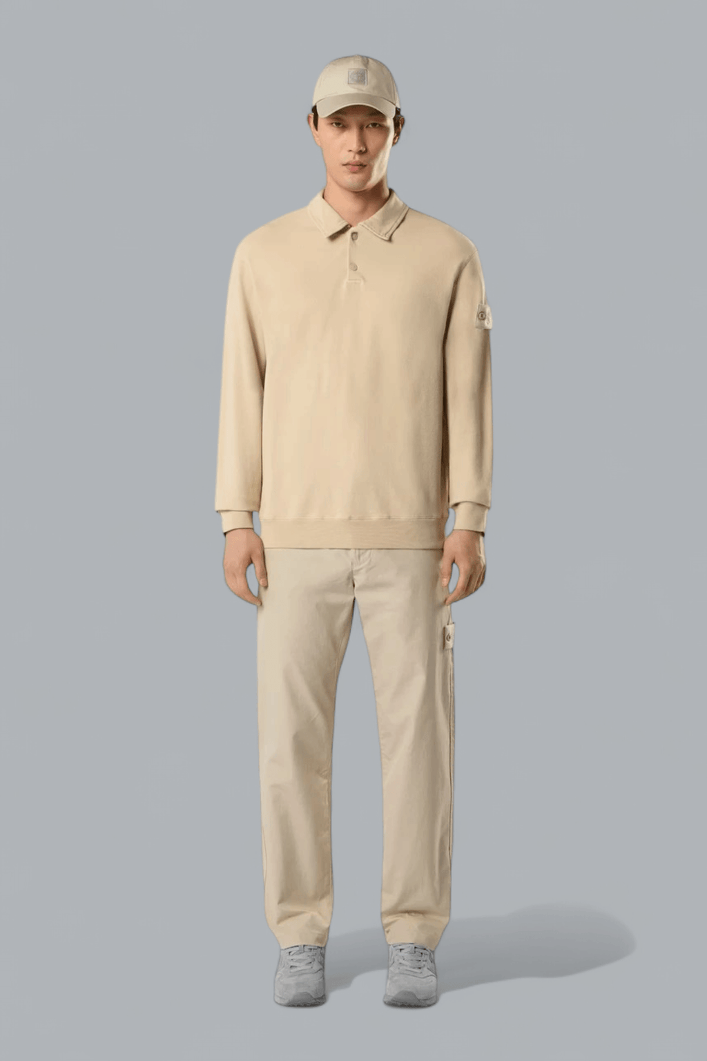 ORGANIC COTTON STRETCH FLEECE GHOST POLO SWEATER
