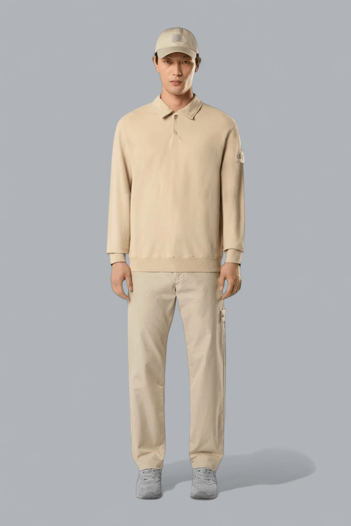 ORGANIC COTTON STRETCH FLEECE GHOST POLO SWEATER
