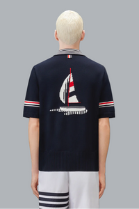 SAILBOAT JERSEY STITCH RWB STRIPE RUGBY POLO SHIRT