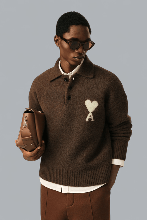Poloshirt aus Alpaka-Strick mit Ami-de-Cœur-Motiv