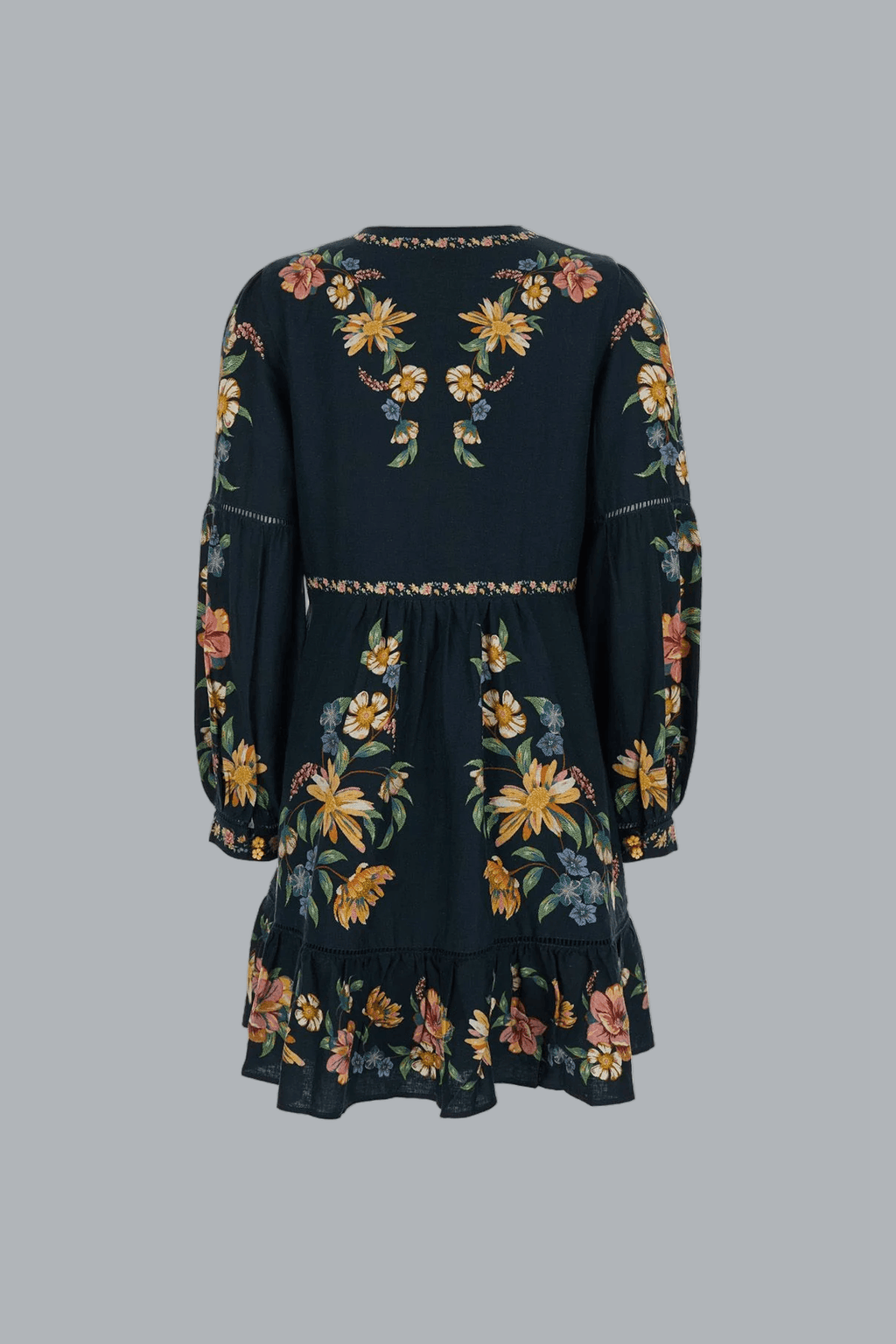 MAIRA FLORAL DONKERBLAUWE MINIJURK