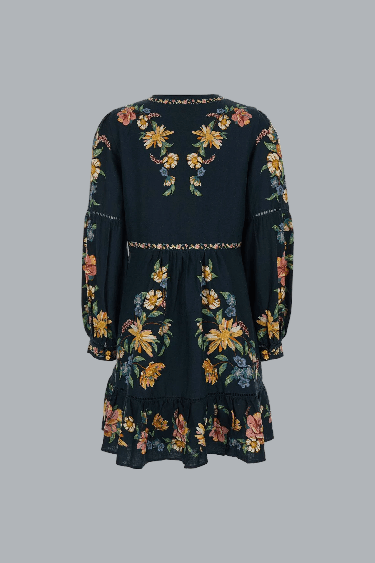 MAIRA FLORAL DONKERBLAUWE MINIJURK