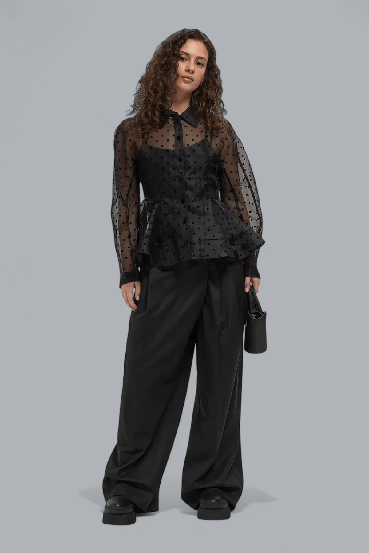 CALENDERED WOOL MID WAIST PANTS