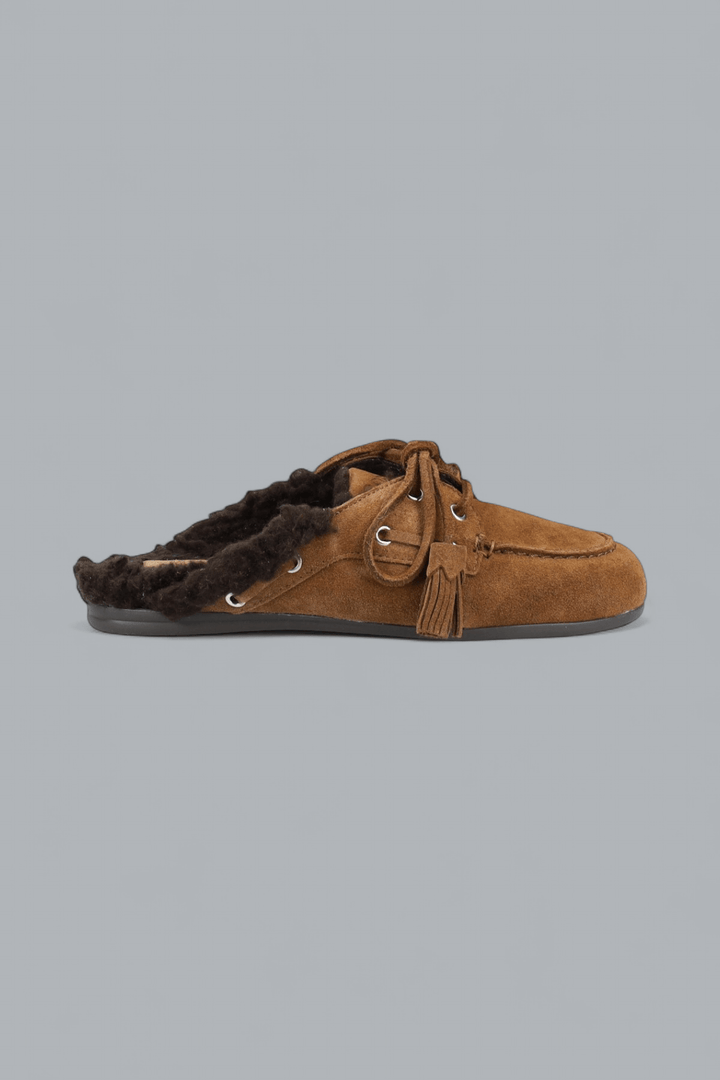 BOAT LOAFERS MULE FUR BEADS