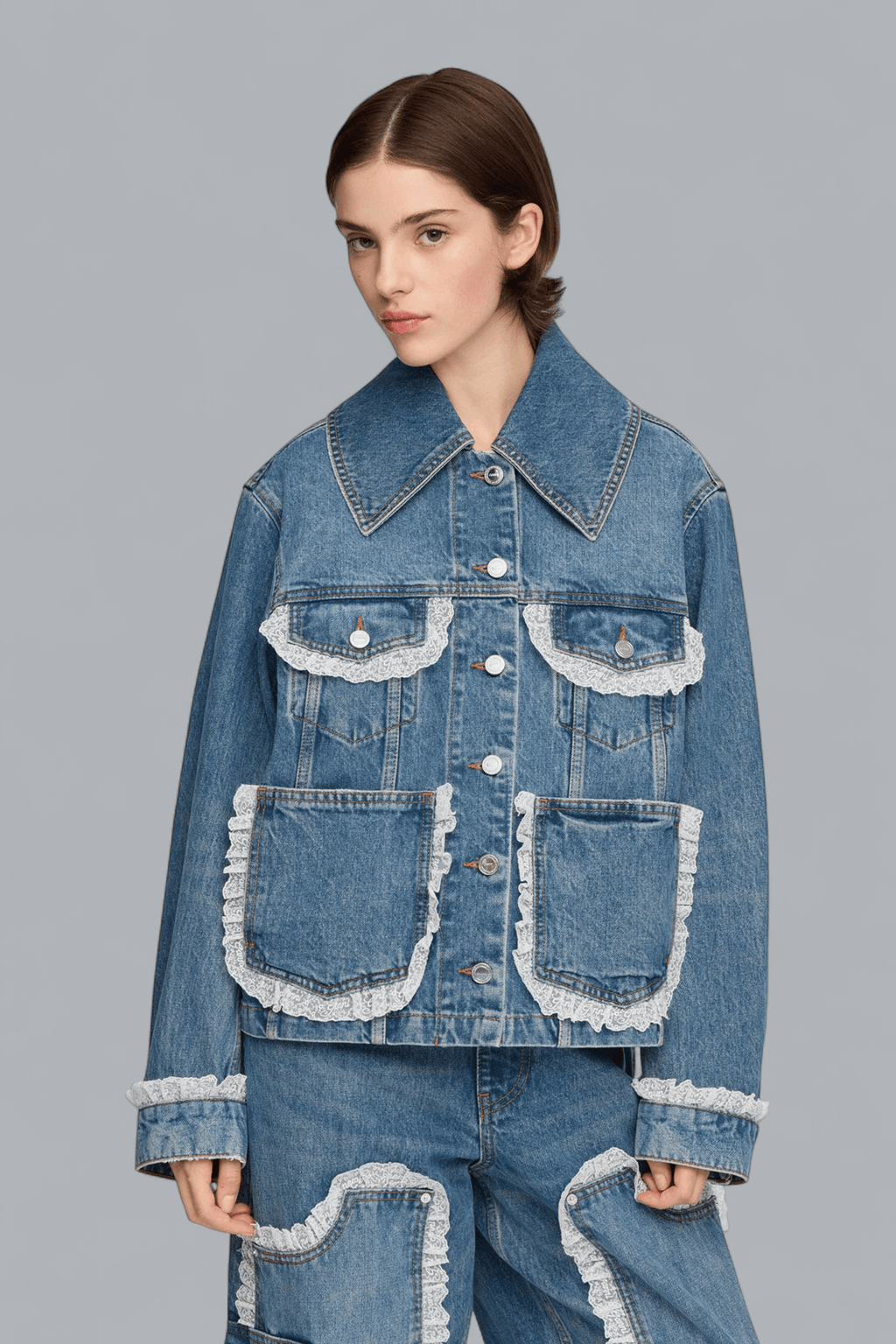 RIGID DENIM LACE JACKET