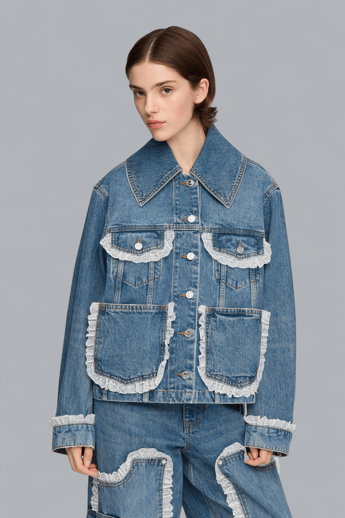 RIGID DENIM LACE JACKET