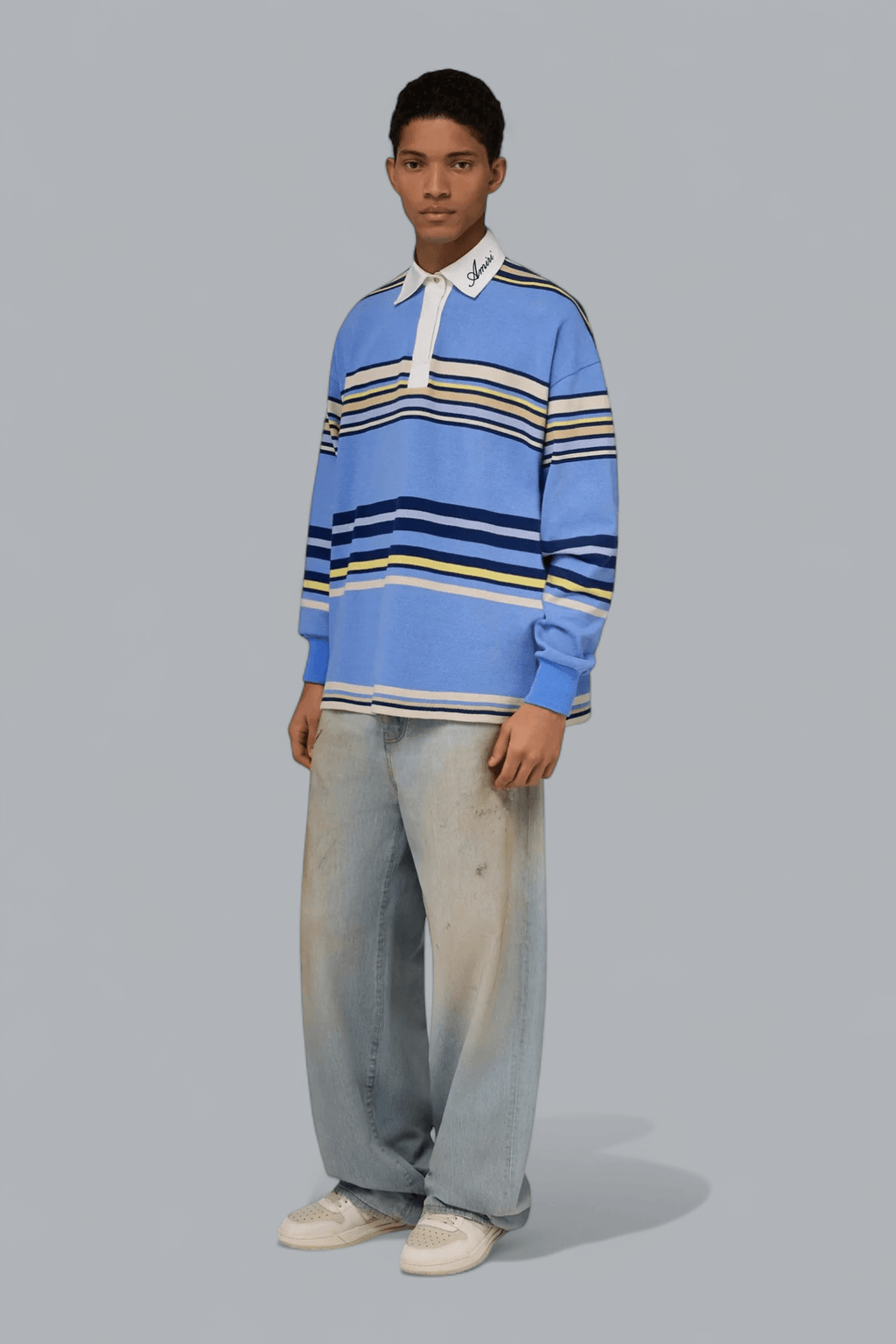 Oversize-Langarm-Poloshirt mit Streifen