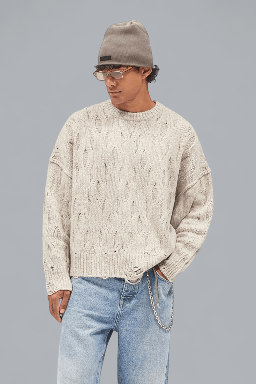 DISTRESSED KNIT CREWNECK