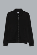 COTTON DIAGONAL FLEECE ZIP LENS SWEATSHIRT BLACK