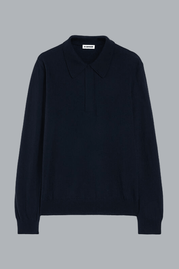 KNIT LONG SLEEVE POLO SHIRT