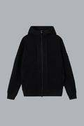 Hoodie van biologisch katoen met wafelstructuur en fleecevoering, zwart.