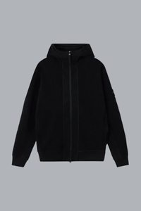 Hoodie van biologisch katoen met wafelstructuur en fleecevoering, zwart.
