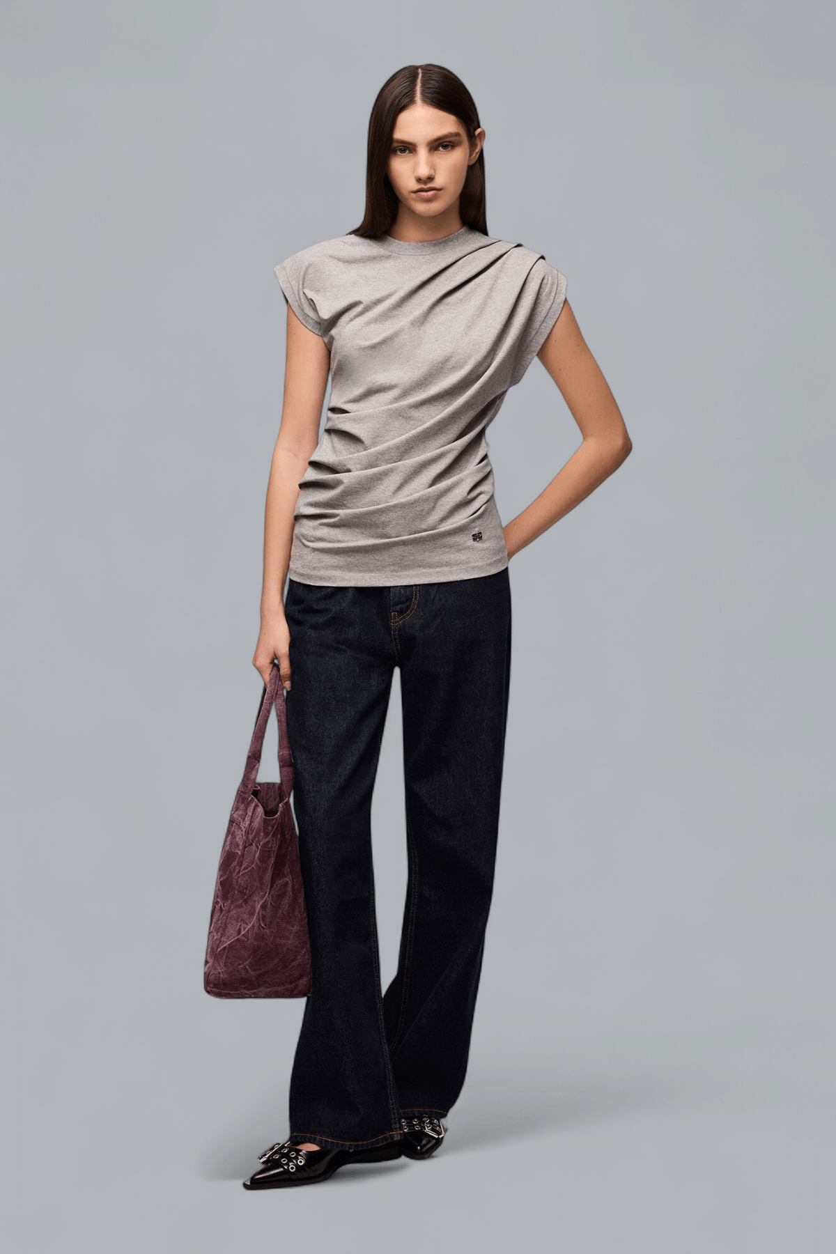 HEAVY STRETCH COTTON DRAPED T-SHIRT
