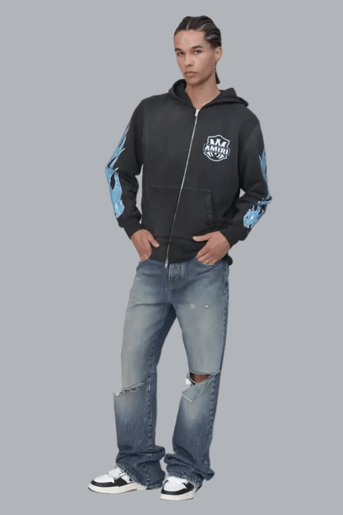 MA FLAMES ZIP HOODIE BLACK