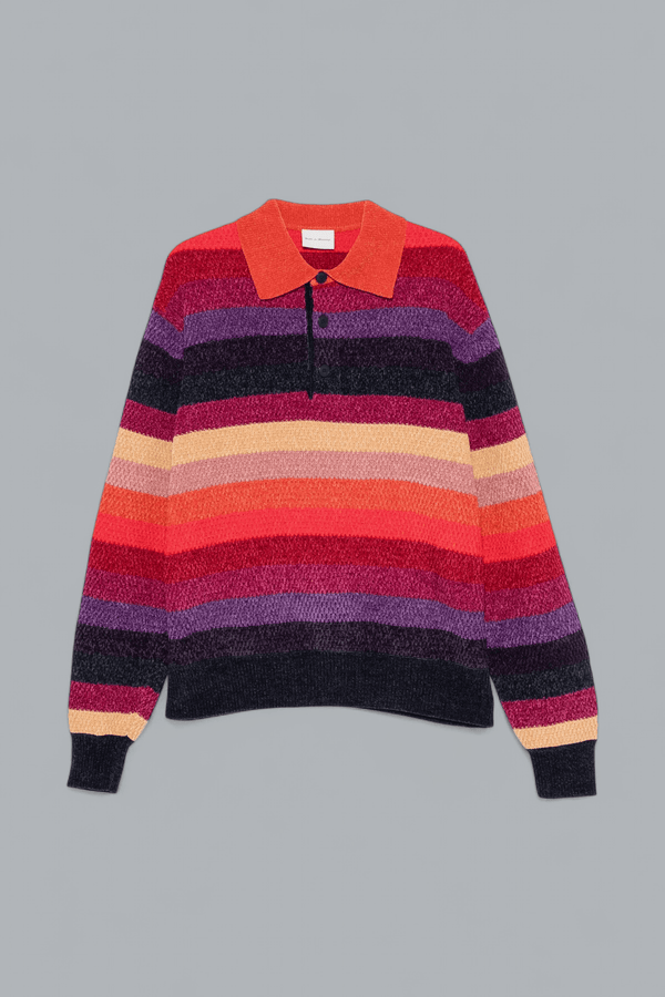 CHENILLE STRIPED HORSE PATCH POLO SHIRT