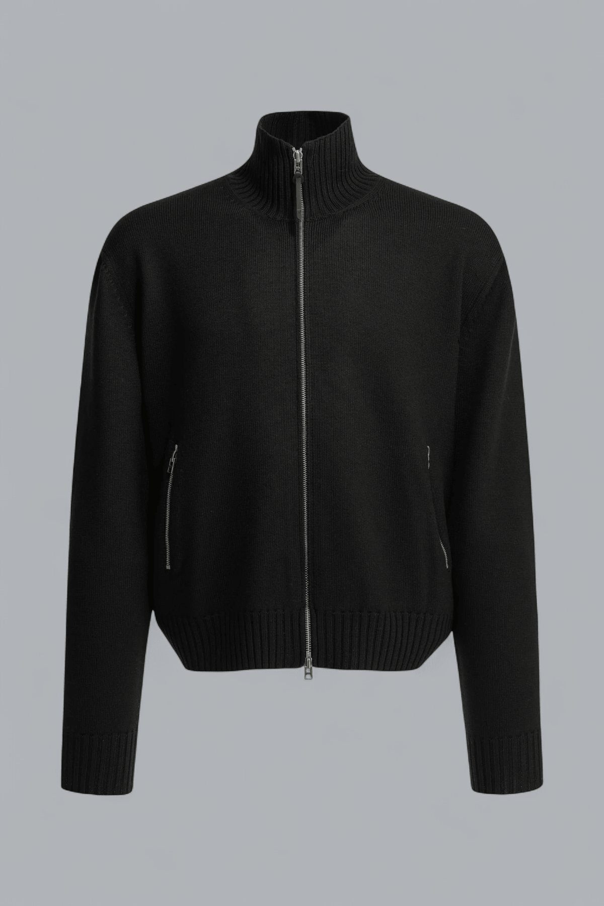 MERINO WOOL LEATHER PATCHED ZIP THROUGH CARDIGAN