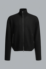 MERINO WOOL LEATHER PATCHED ZIP THROUGH CARDIGAN