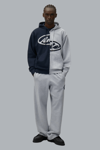 Hoodie met splitpatch en rits, grijs/marineblauw