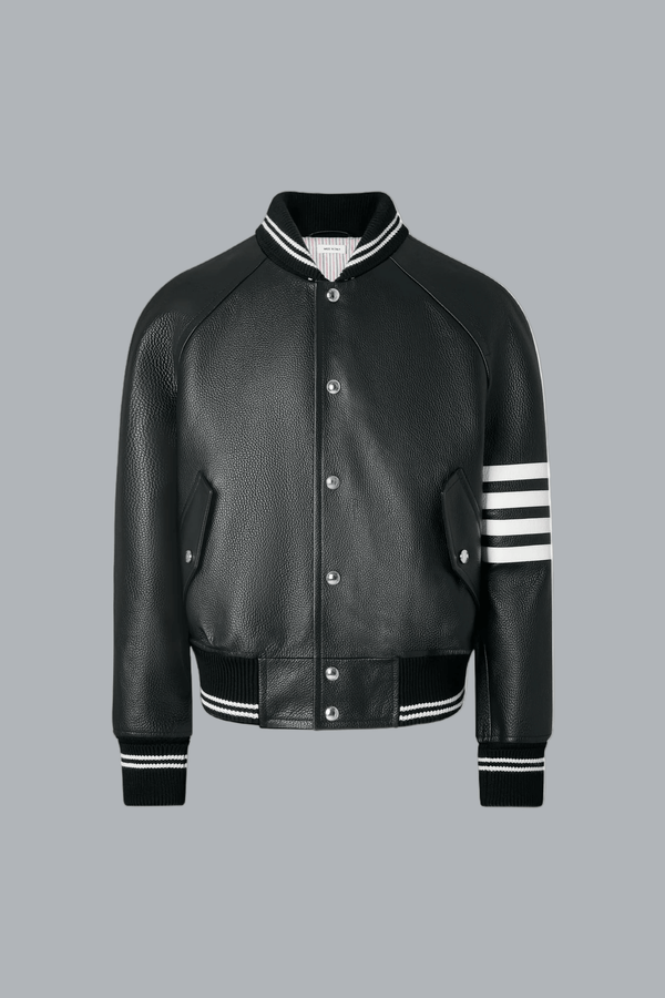CALF LEATHER 4 BAR BOMBER JACKET