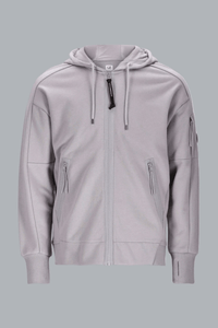 SWEATSHIRT MET CAPUCHON EN DIAGONALE OPSTAANDE FLEECE LENZEN, VORM VAN EEN DUIVENVORMIGE VORM
