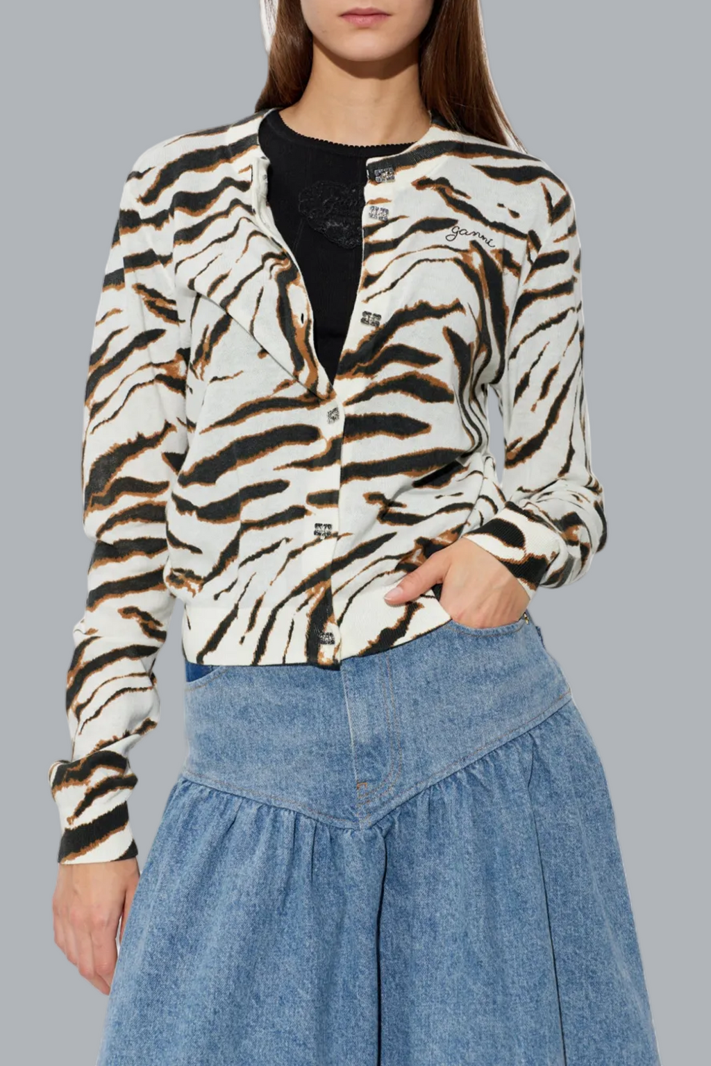 SHEER PRINTED COTTON CARDIGAN