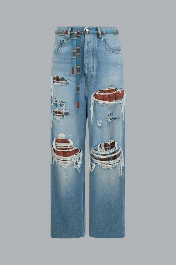 FLANNEL REPAIR BAGGY JEANS