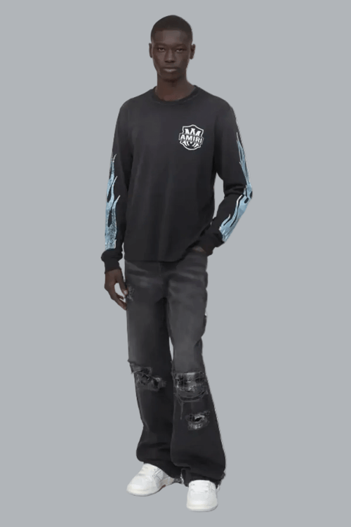 AMIRI EAGLE FLAMES LS T-SHIRT ZWART
