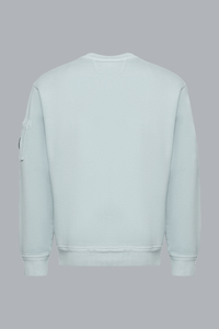 COTTON DIAGONAL FLEECE CREWNECK LENS SWEATSHIRT SILVER BLUE
