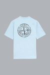 CAMO COMPASS' PRINT ORGANIC COTTON JERSEY T-SHIRT POWDER BLUE