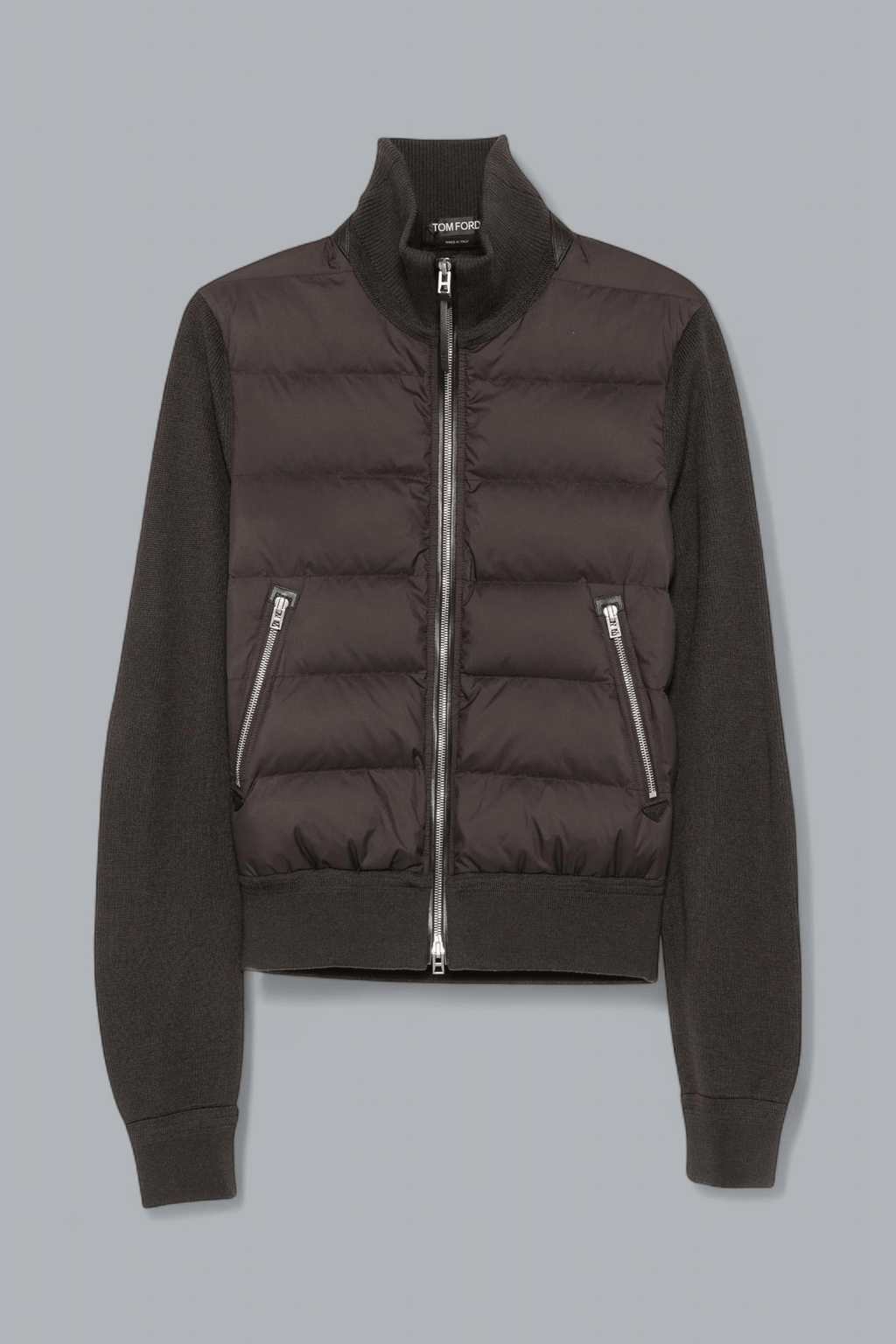 NYLON DOWN FRONT MERINO WOOL ZIP THROUGH CARDIGAN