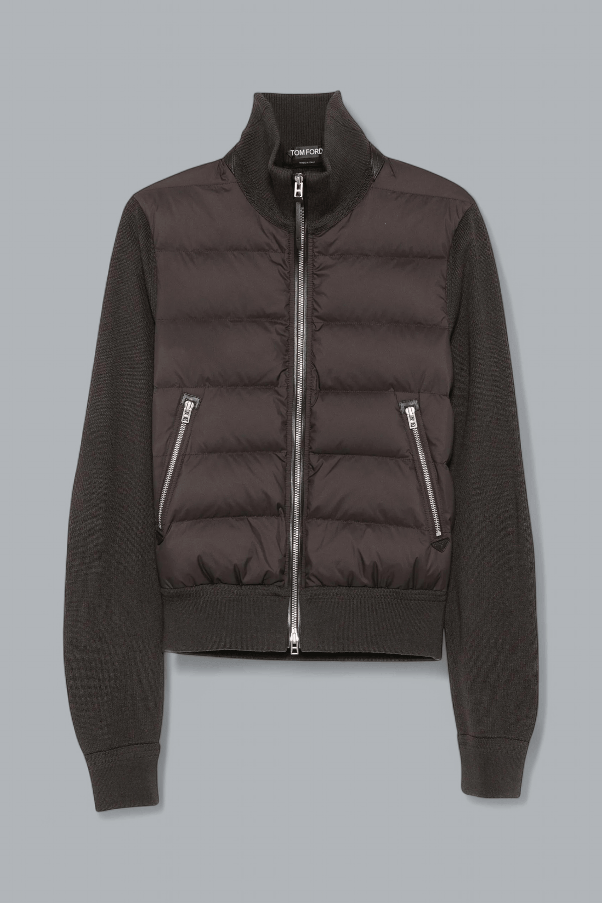 NYLON DOWN FRONT MERINO WOOL ZIP THROUGH CARDIGAN