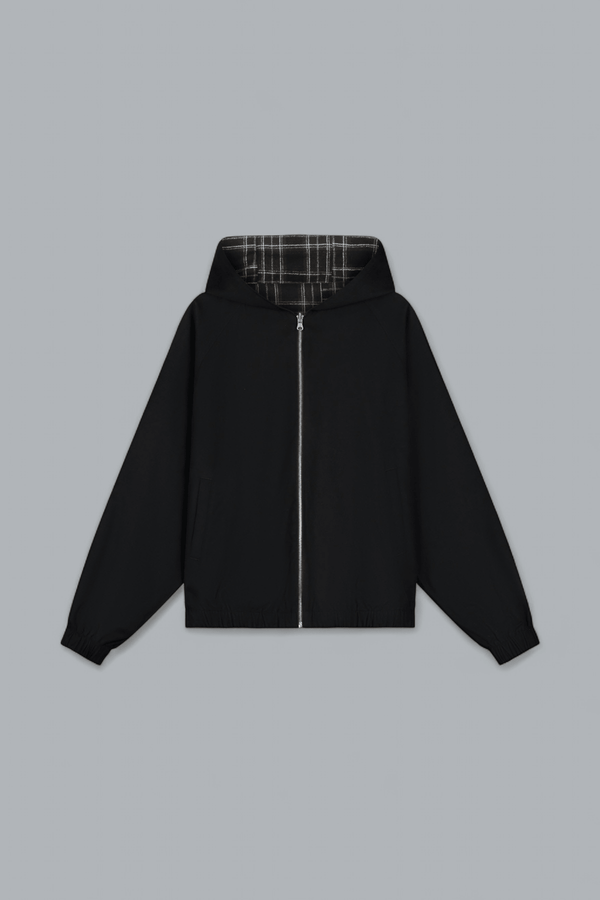 REVERSIBLE PLAID HOODED JACKET