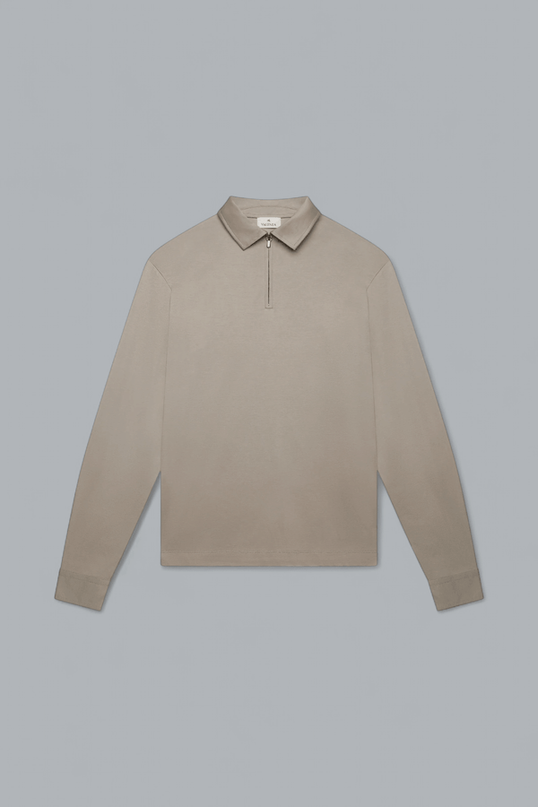 SUPIMA ZIP COLLAR LONG SLEEVE POLO SHIRT