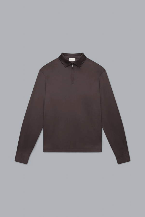 SUPIMA ZIP COLLAR LONG SLEEVE POLO SHIRT