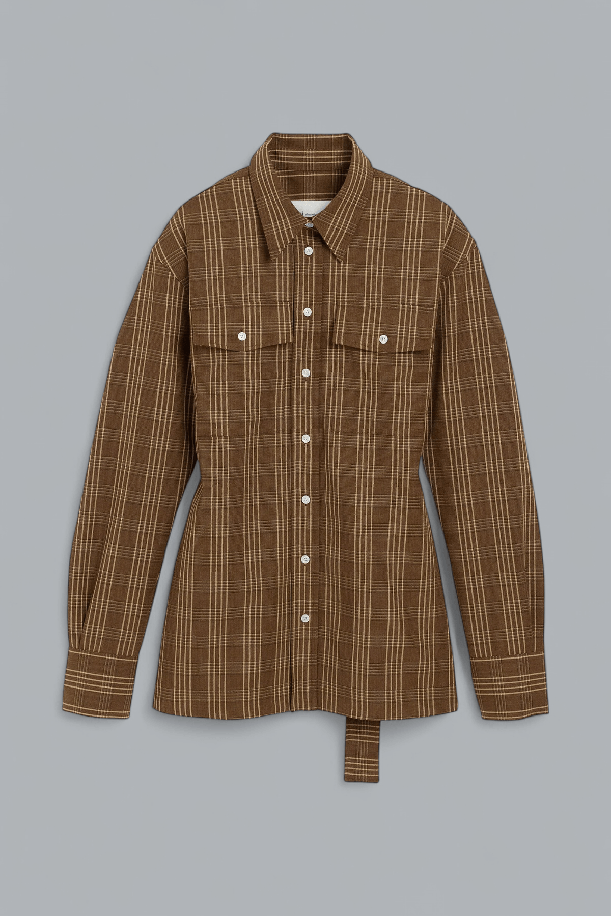 CHECKED WOOL BALLOON SLEEVE FITTED SHIRT