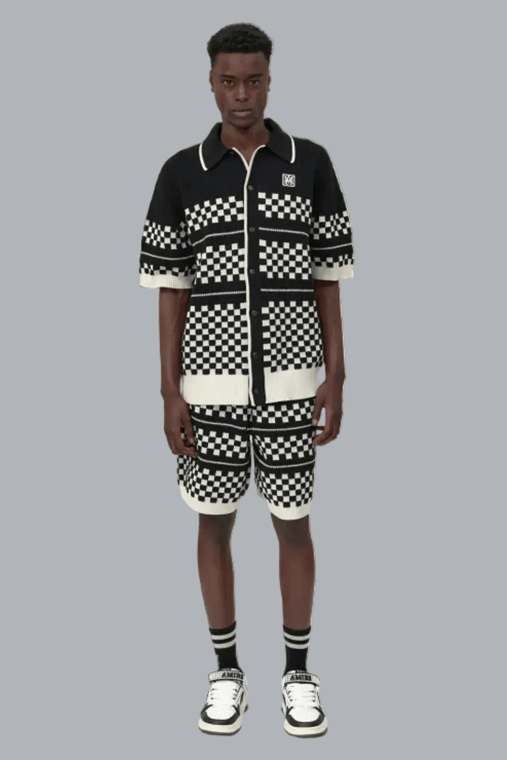 CHECKERED MESH SHIRT BLACK