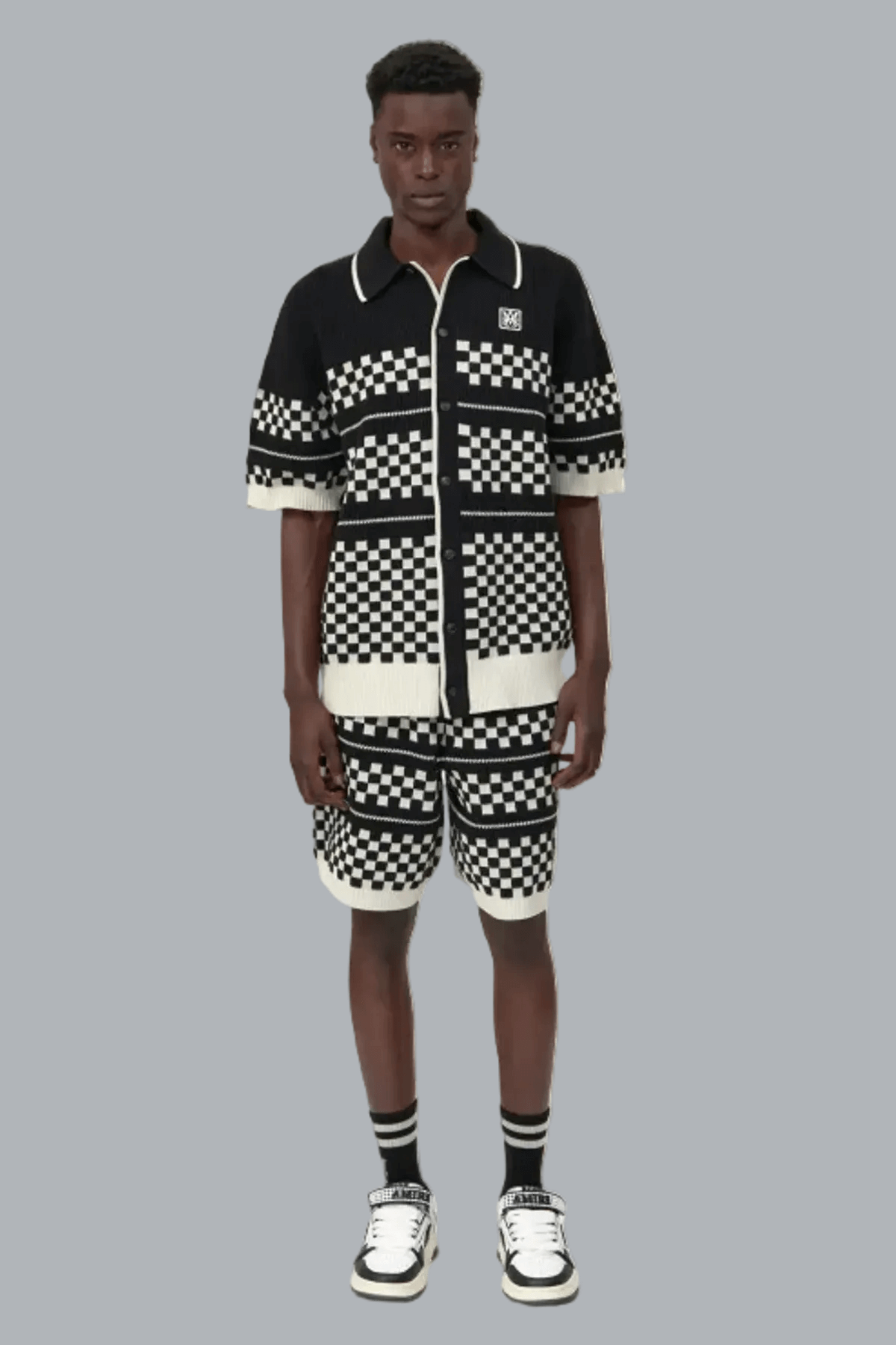 CHECKERED MESH SHIRT BLACK