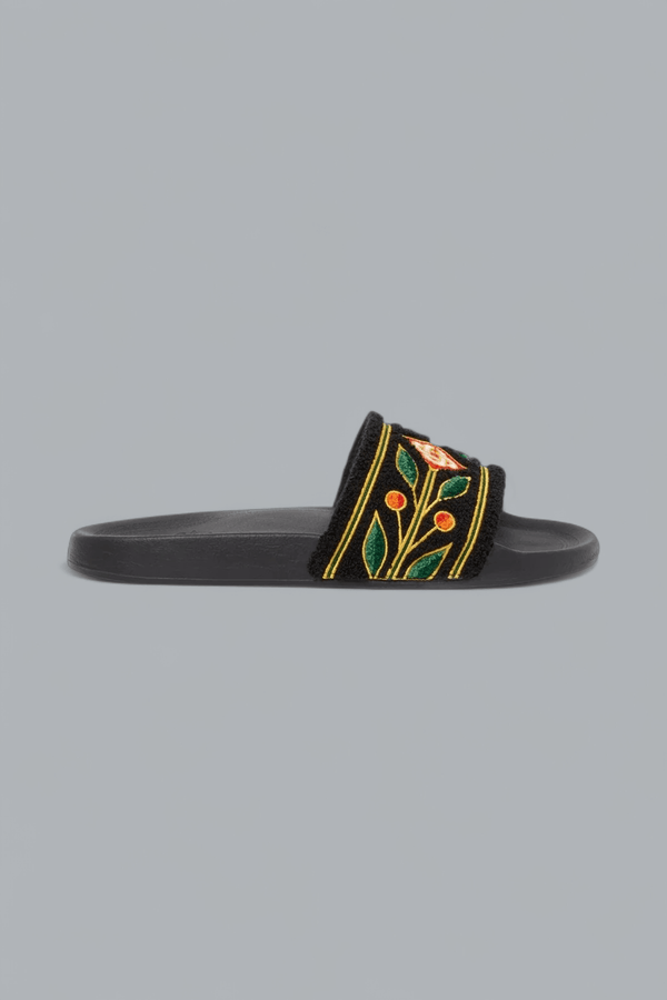EMBROIDERED TERRY SLIDES