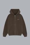 OVERSIZED MINI LOGO ZIP THROUGH HOODIE BROWN