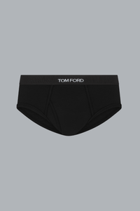 Brief Black men's high fashion luxury underwear with a sleek black design and branded waistband, combining comfort and style for a refined look.
