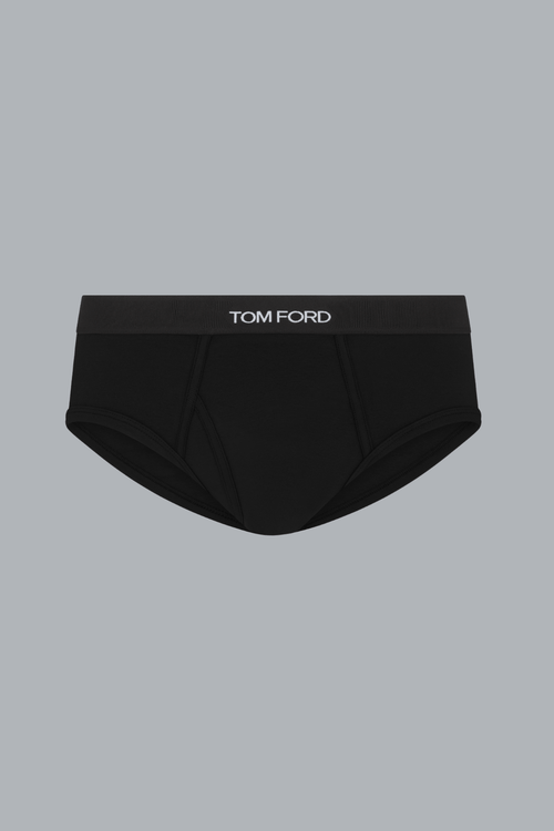 Brief Black men's high fashion luxury underwear with a sleek black design and branded waistband, combining comfort and style for a refined look.