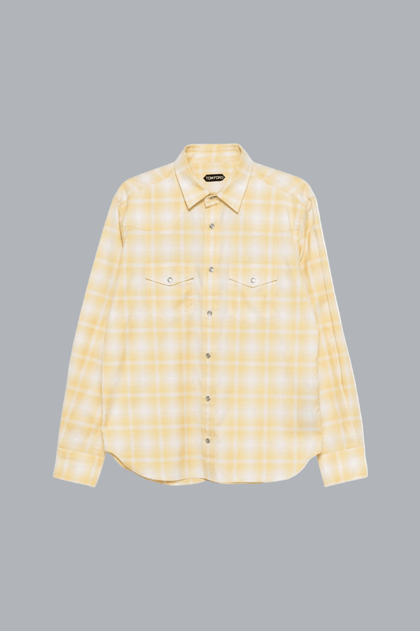 pale vintage check slim fit western shirt yellow