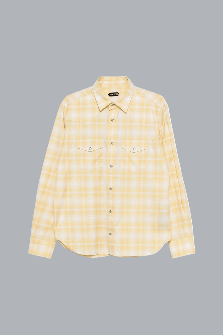pale vintage check slim fit western shirt yellow