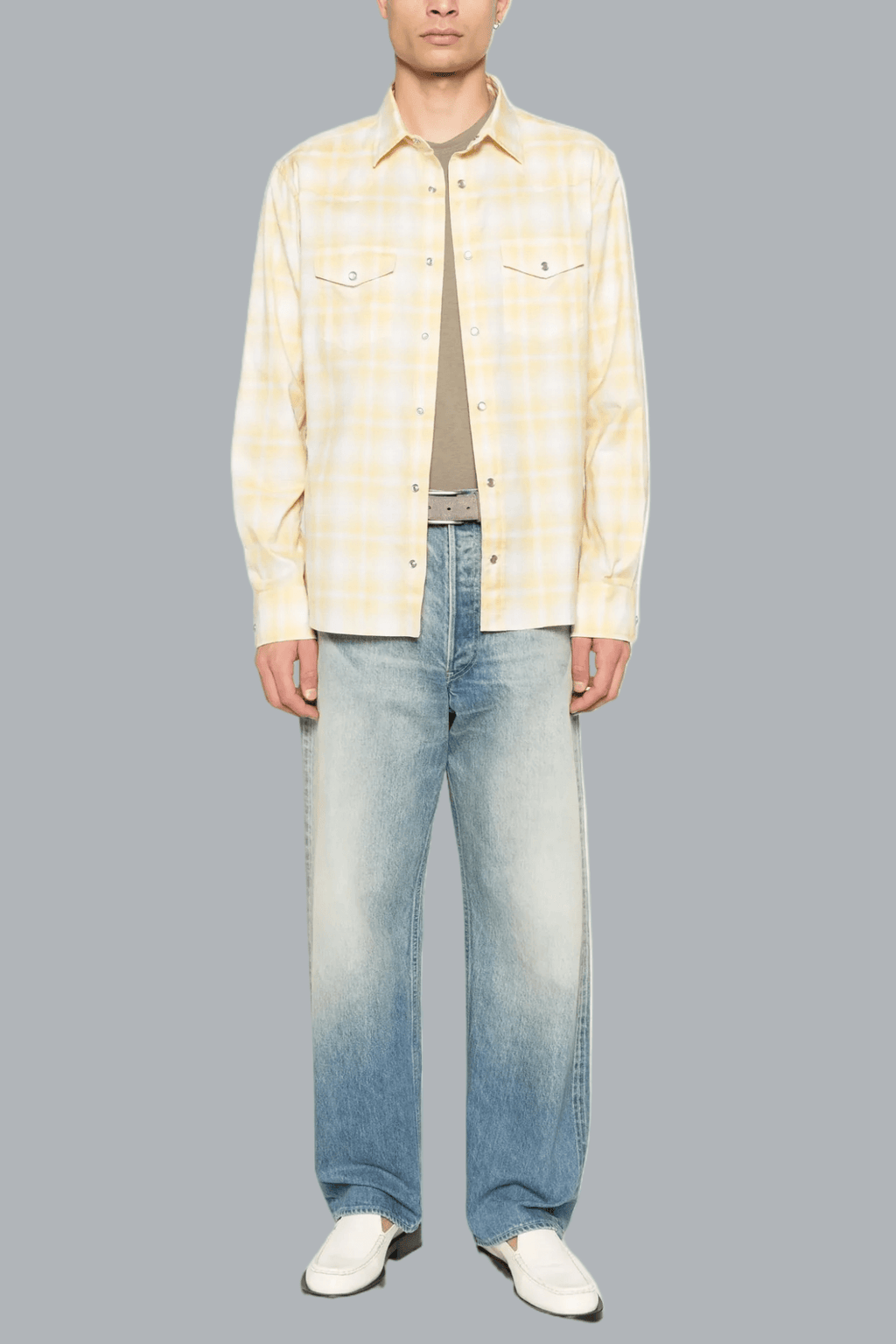 licht vintage geruit slim fit western overhemd geel