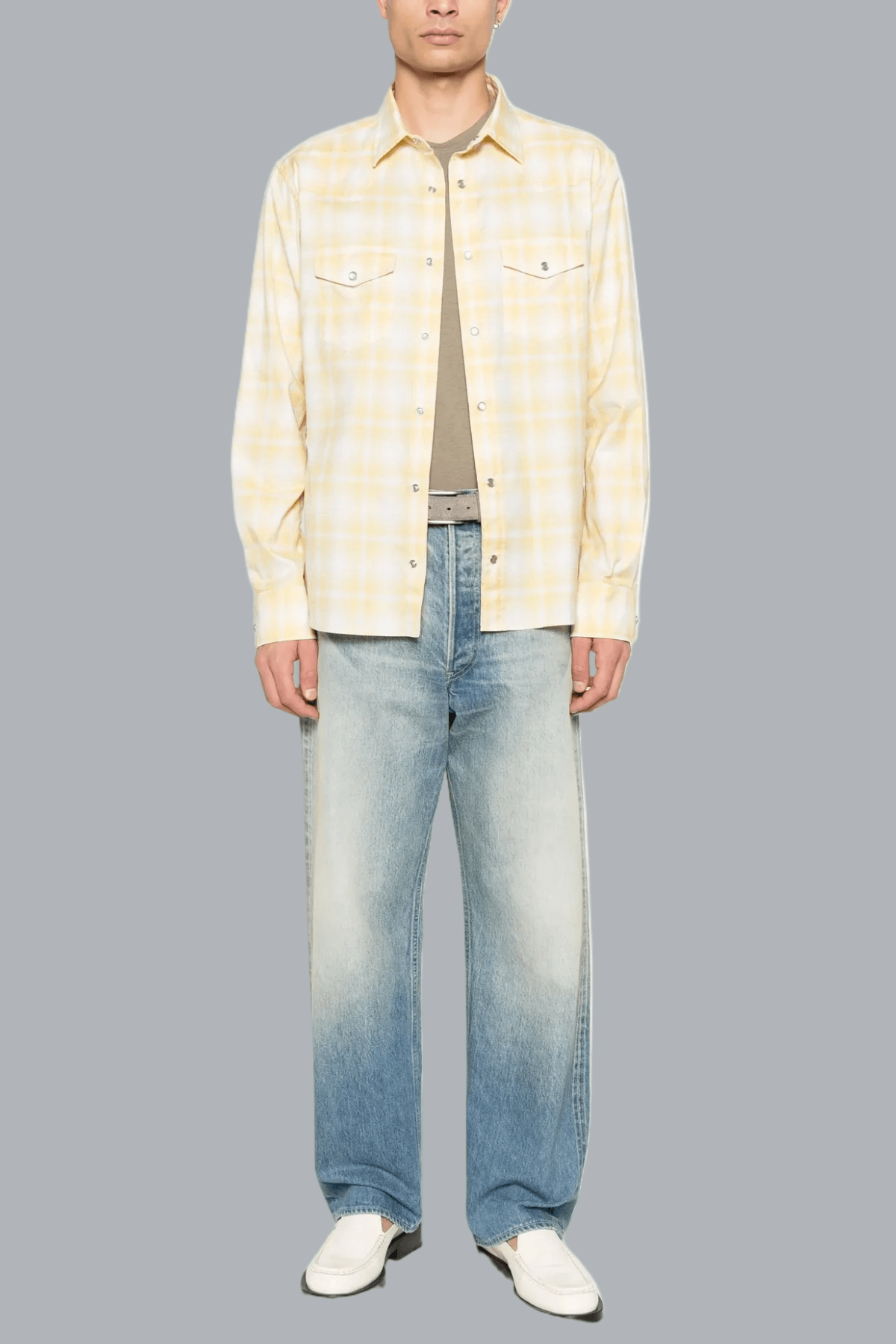 licht vintage geruit slim fit western overhemd geel